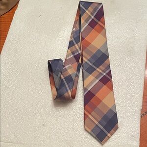 New Stylish Plaid Tie in Blue, Orange, and Cream by Alfani